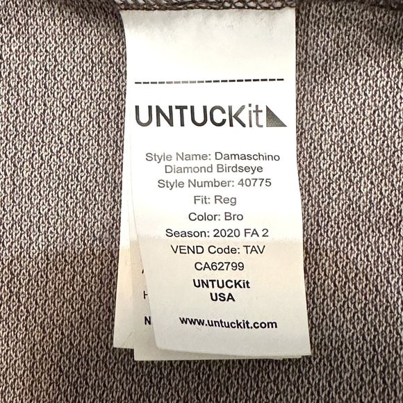 Untuckit Polo Shirt Long Sleeve Brown Damaschino Diamond Casual Men's Size XL - Picture 6 of 12
